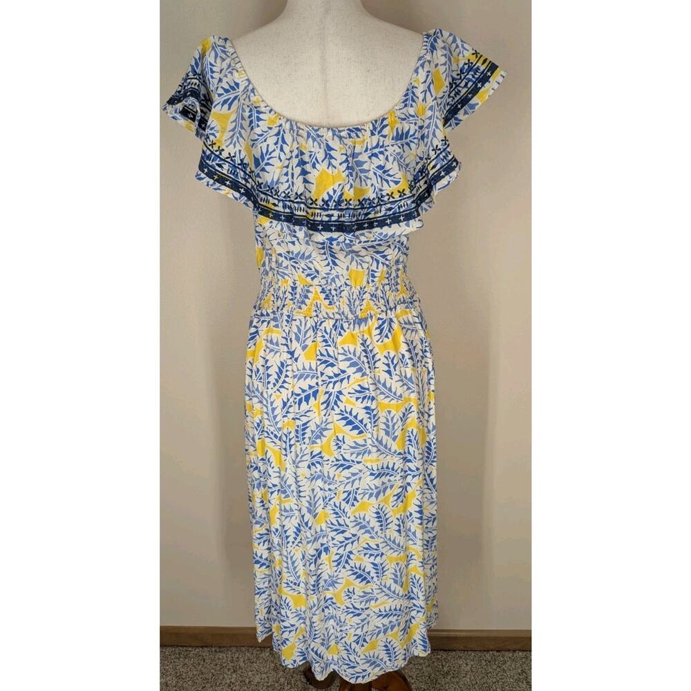 Skies Are Blue Yellow Floral Off The Shoulder Ruffle Midi Dress Size Medium - Picture 6 of 15